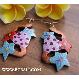 Assorted Earrings Coloring Wooden Carved Bali
